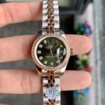 Swiss Copy Rolex Datejust Two Tone Green Dial Ladies Watch 28mm